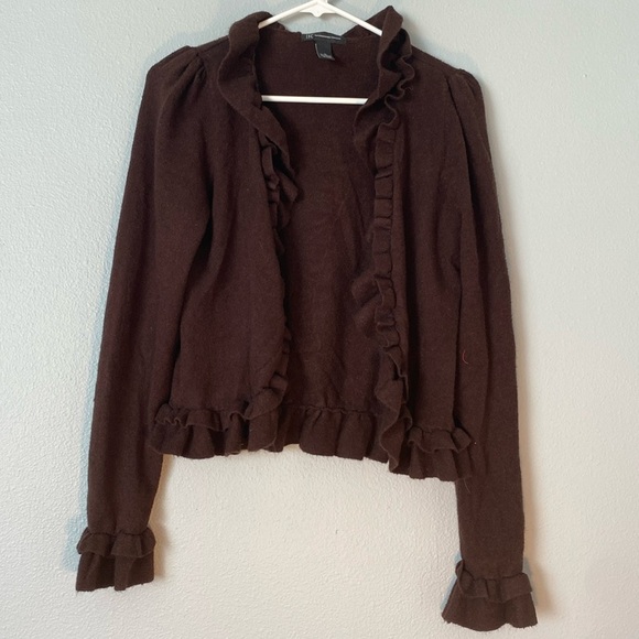 INC International Concepts Brown Ruffled Sweater - Picture 1 of 3